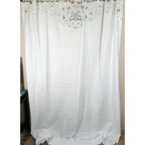 Vintage Handmade Embroidered Bed Coverlet White Linen Silver Butterfly NWT